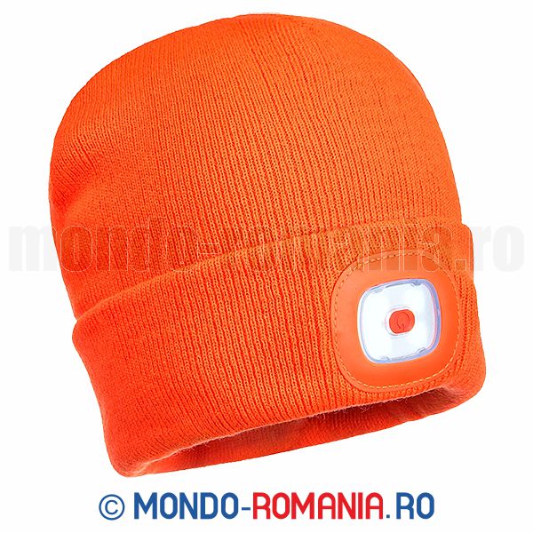 Caciula orange tricotata de iarna, cu led frontal